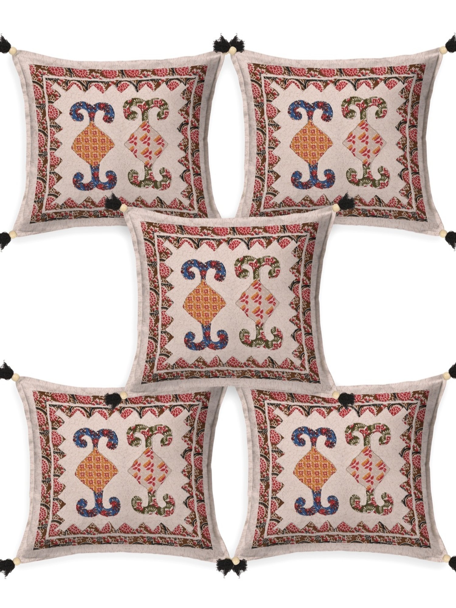 Living Roots Jaipuri Multicolor Cotton Cushion Covers - Set of 5