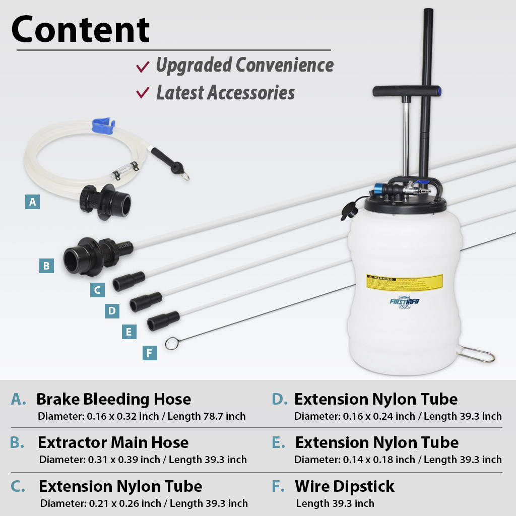 FIRSTINFO Upgraded 10.5 Liter Pneumatic/ Manual Oil Extractor/ Vacuum Pump Oil Changer w/ 6.5ft Brake Fluid Hose with Check Valve + Hoses Storage + Dust Cover