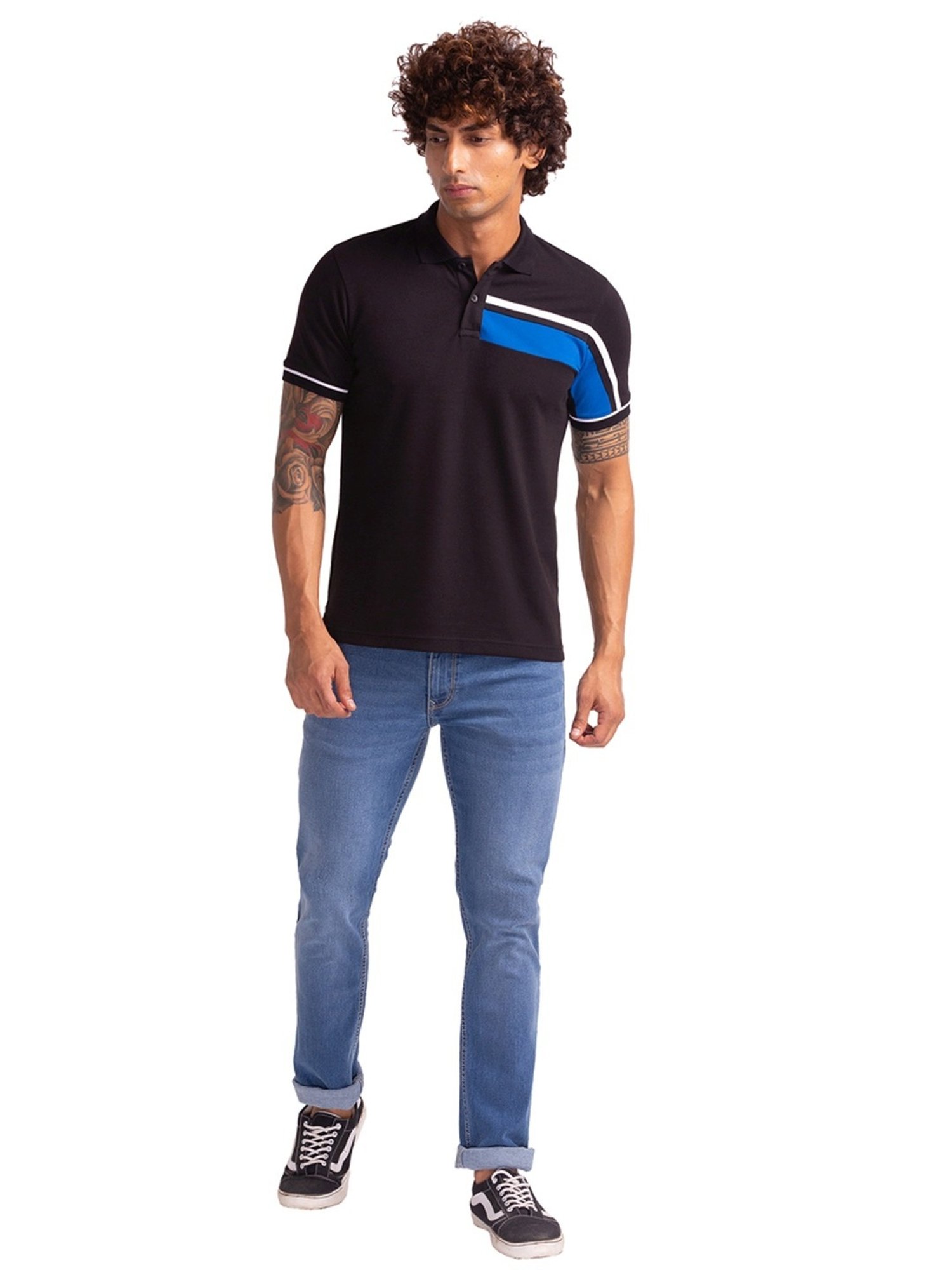 Parx Black Regular Fit Printed Polo T-Shirt