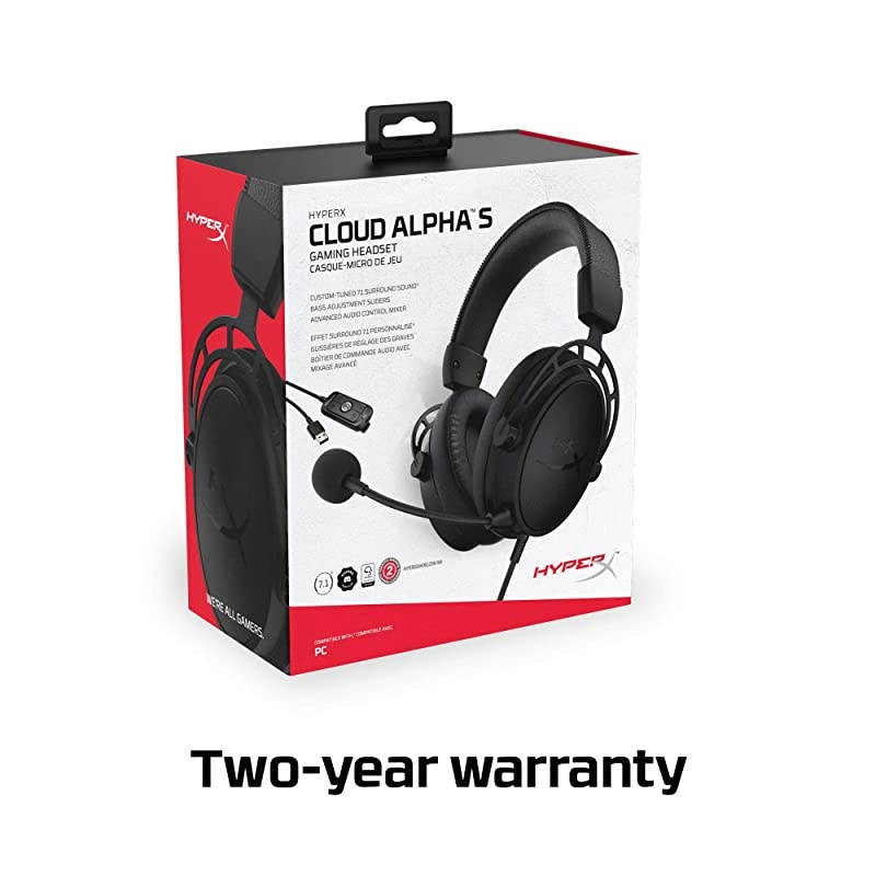 Cloud Alpha S - PC Gaming Headset, 7.1 Surround Sound, Adjustable Bass, Dual Chamber Drivers, Chat Mixer, Breathable Leatherette, Memory Foam, and Noise Cancelling Microphone &ndash; Blackout