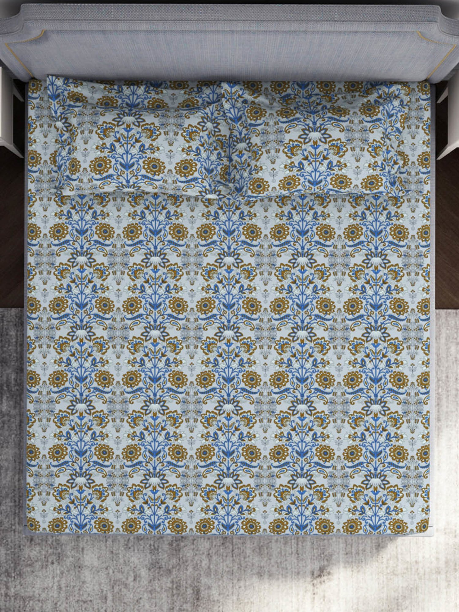 Welspun Adore Abstract Grey 105 TC Microfiber Double Bedsheet with 2 Pillow Covers