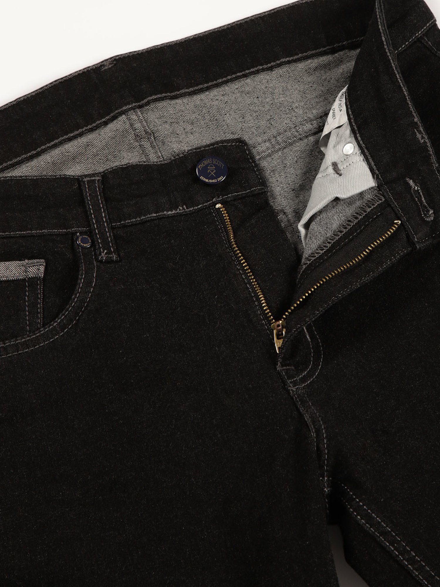 Thomas Scott Black Cotton Slim Tapered Solid Jeans