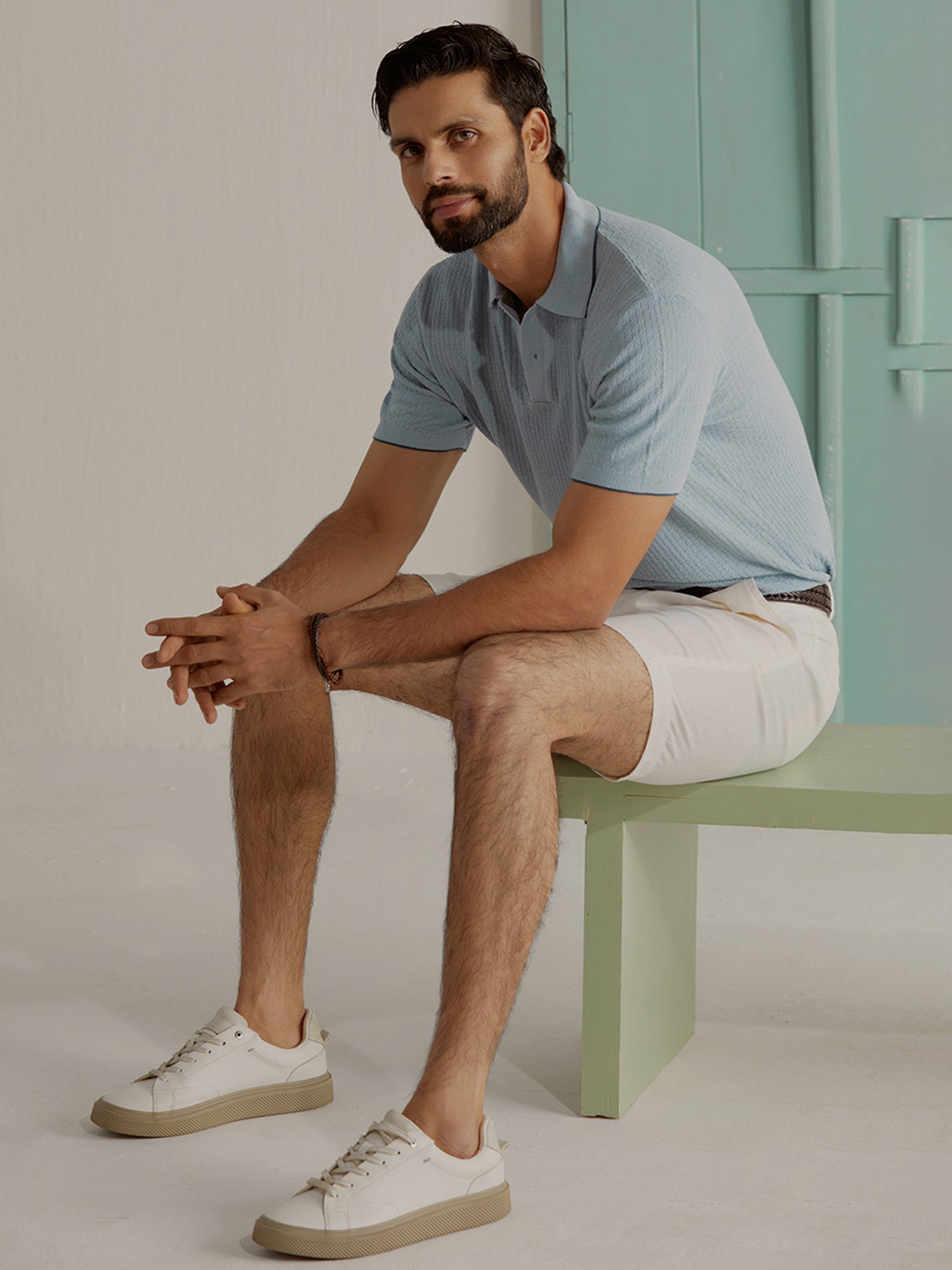 ANDAMEN Sky Blue Regular Fit Polo T-Shirt