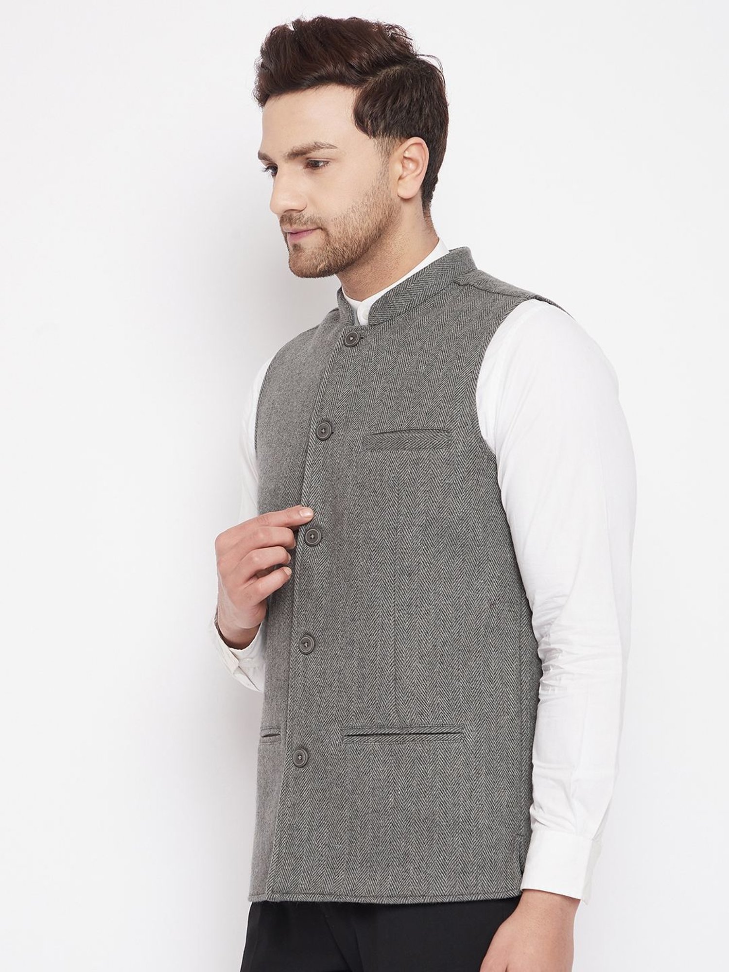 Even Grey Regular Fit Texture Nehru Jacket