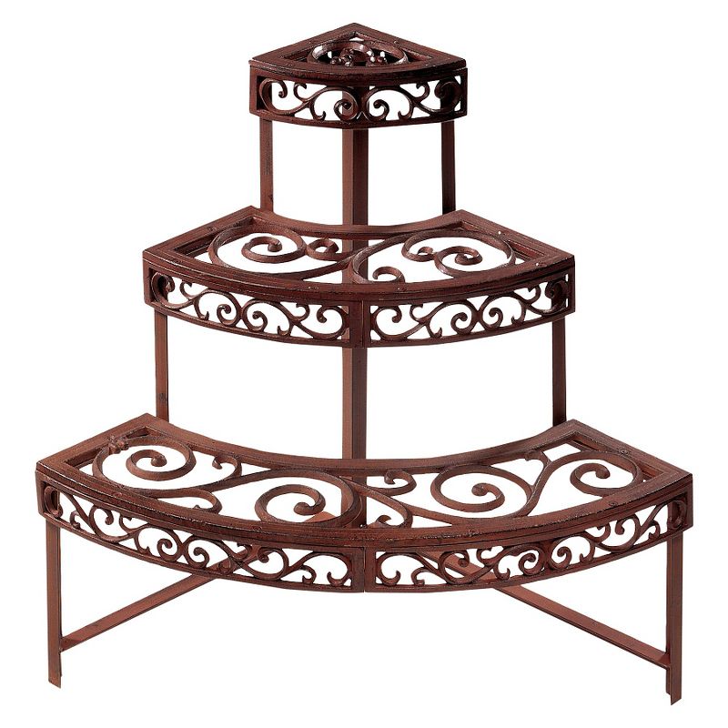 19" X19" X26" Classic Victorian Scroll Design Cast Iron Quarter Étageré With 3 Shelves - Brown - Esschert Design