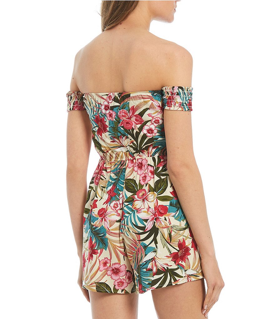 Evolutionary Off-The-Shoulder Smocked Floral Print Romper
