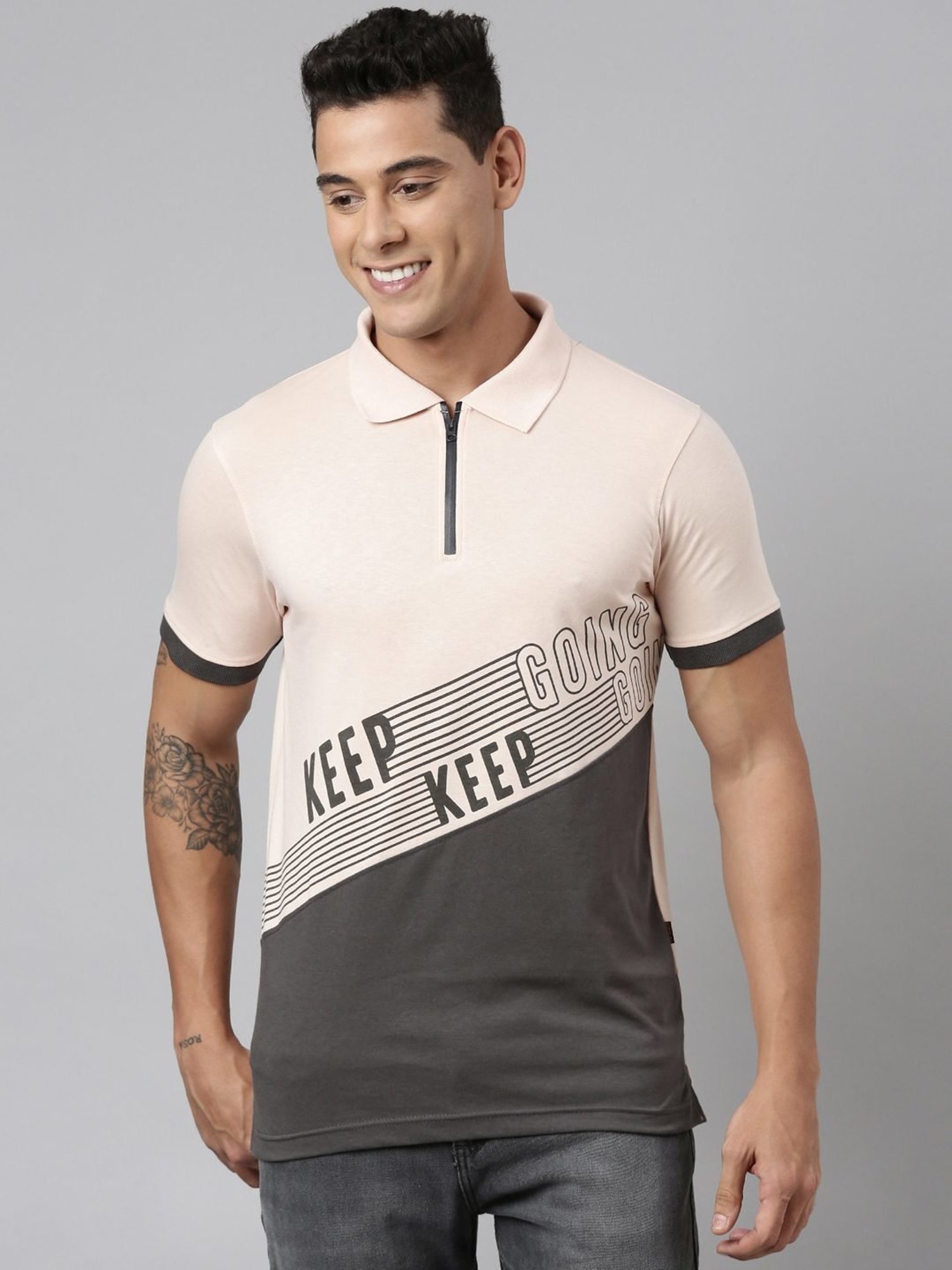 Dixcy Scott Maximus Off White Cotton Regular Fit Printed Polo T-Shirt