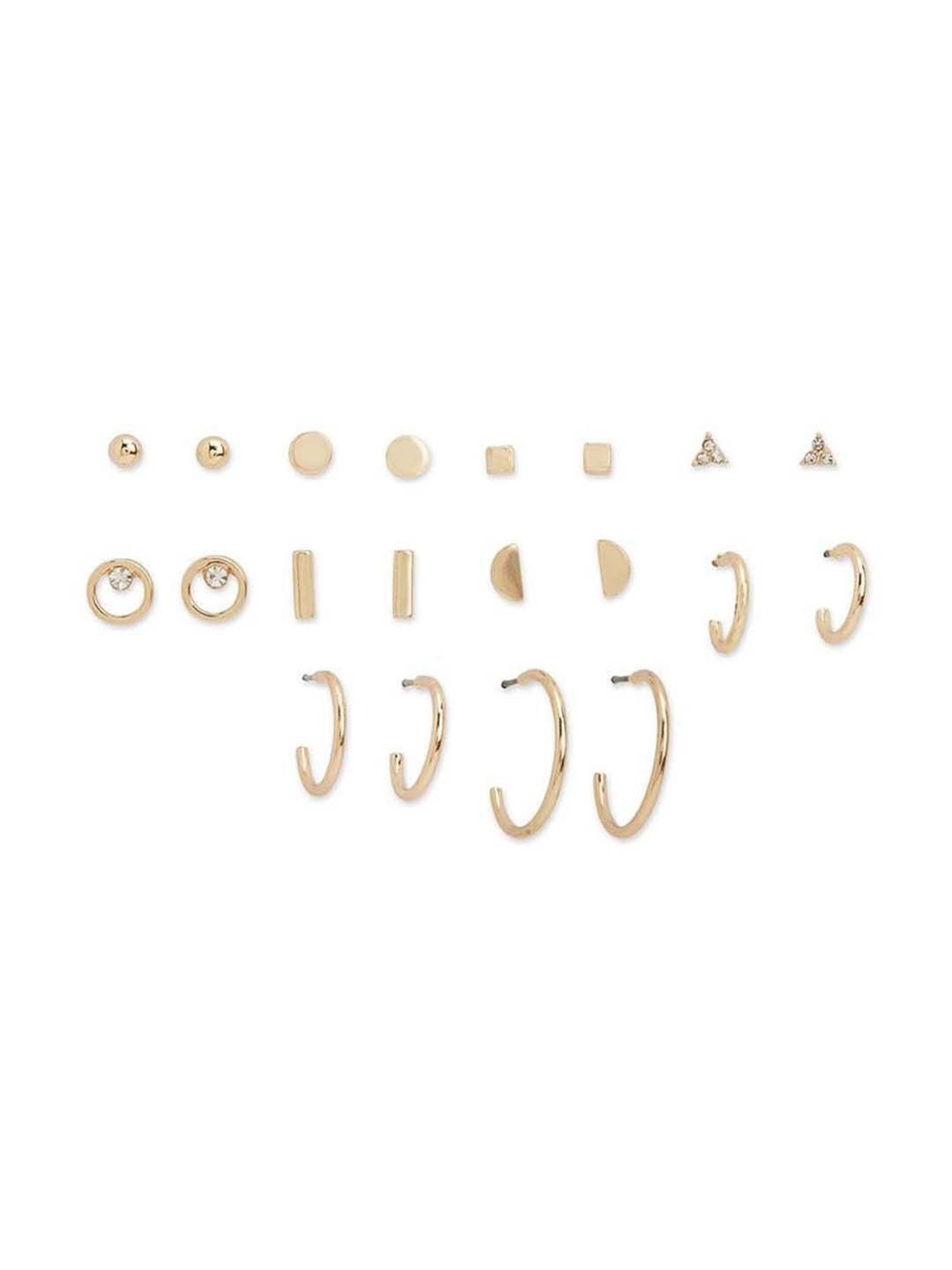 Accessorize London Women's Gold  Stud And Hoop Earrings- Set of 10