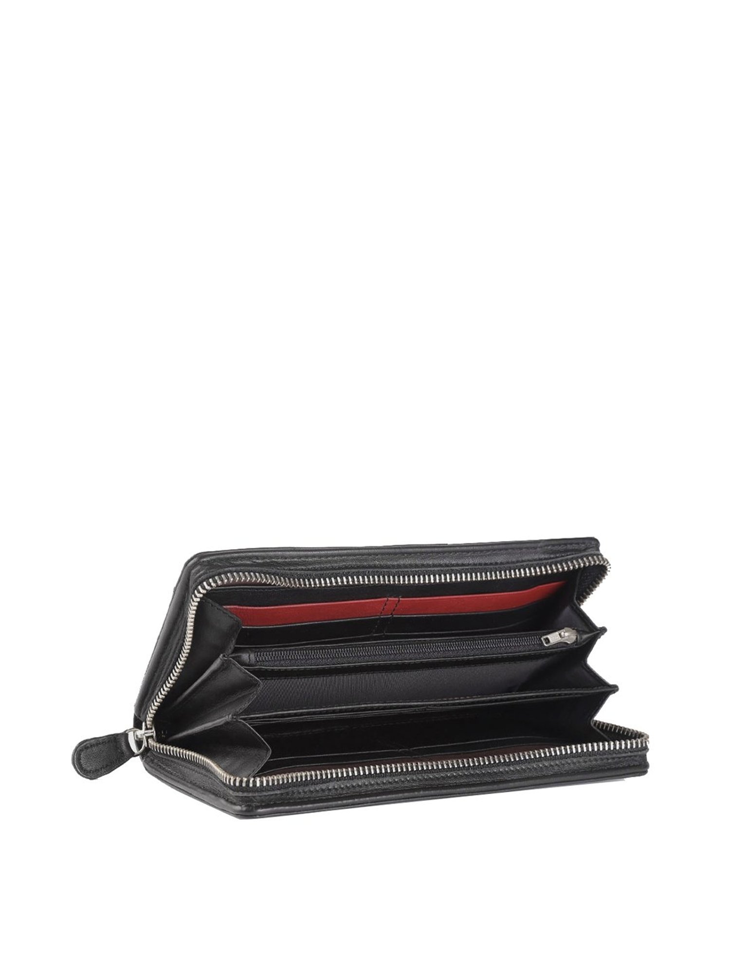 Brown Bear Black Casual Leather Rfid Zip Around Wallet for Women