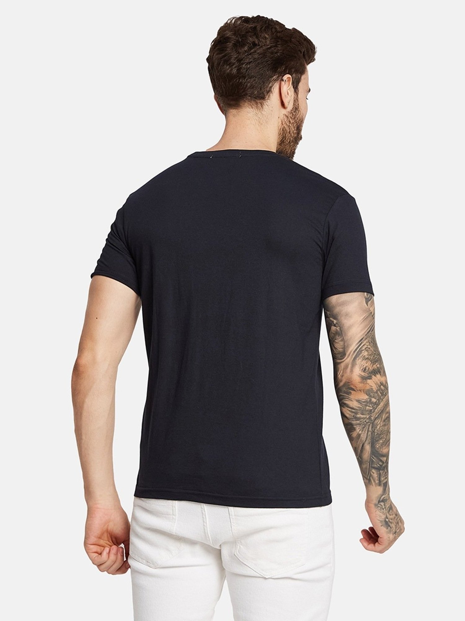 Octave Navy Cotton Regular Fit Printed T-Shirt