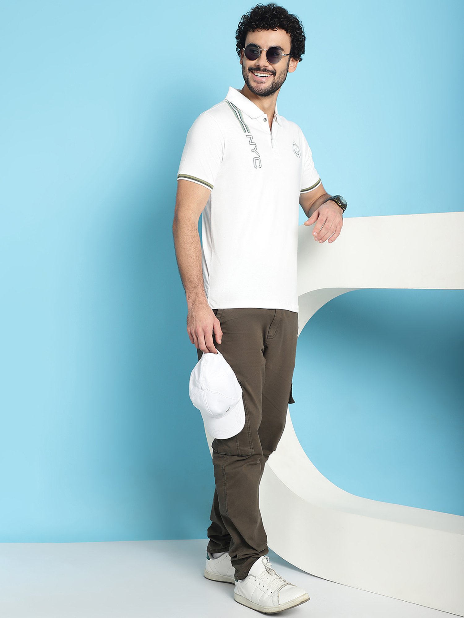 Venitian- Forbidden Clothing White Slim Fit Printed Polo T-Shirt
