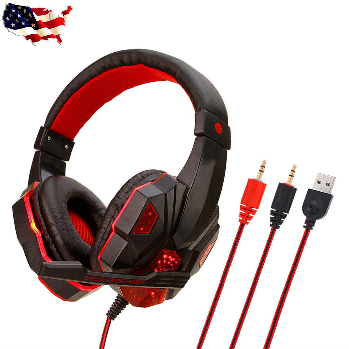 For PS4 Xbox Nintendo Switch PC 3.5mm Stereo Headphones Mic LED Gaming Headset