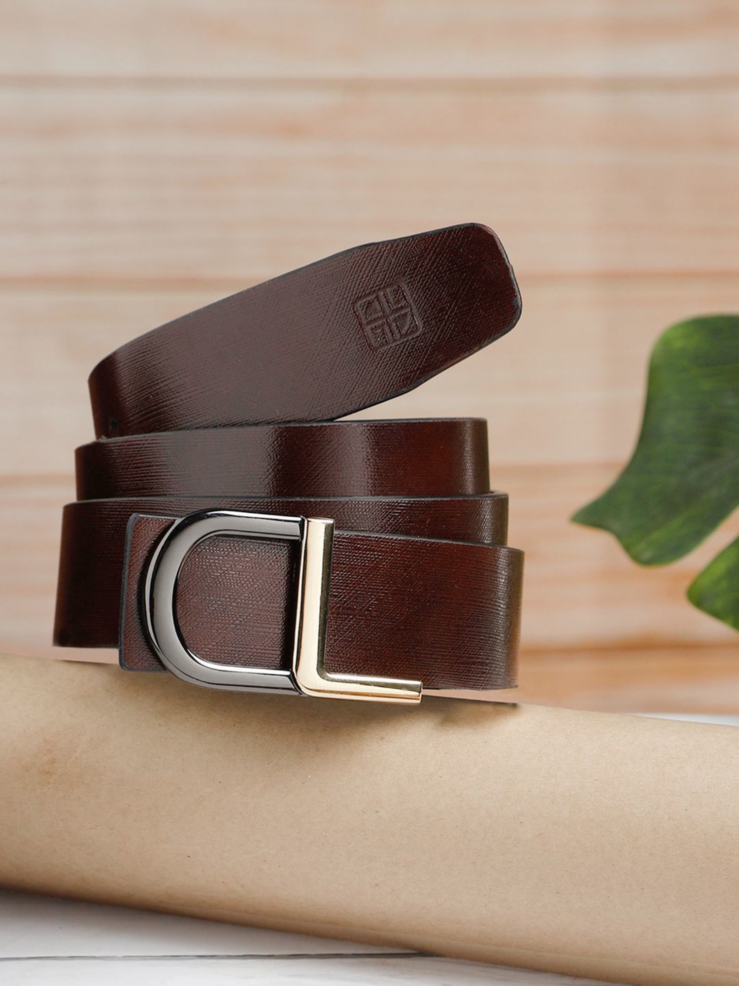 Carlton London Brown Leather Textured Casual Belt for Men