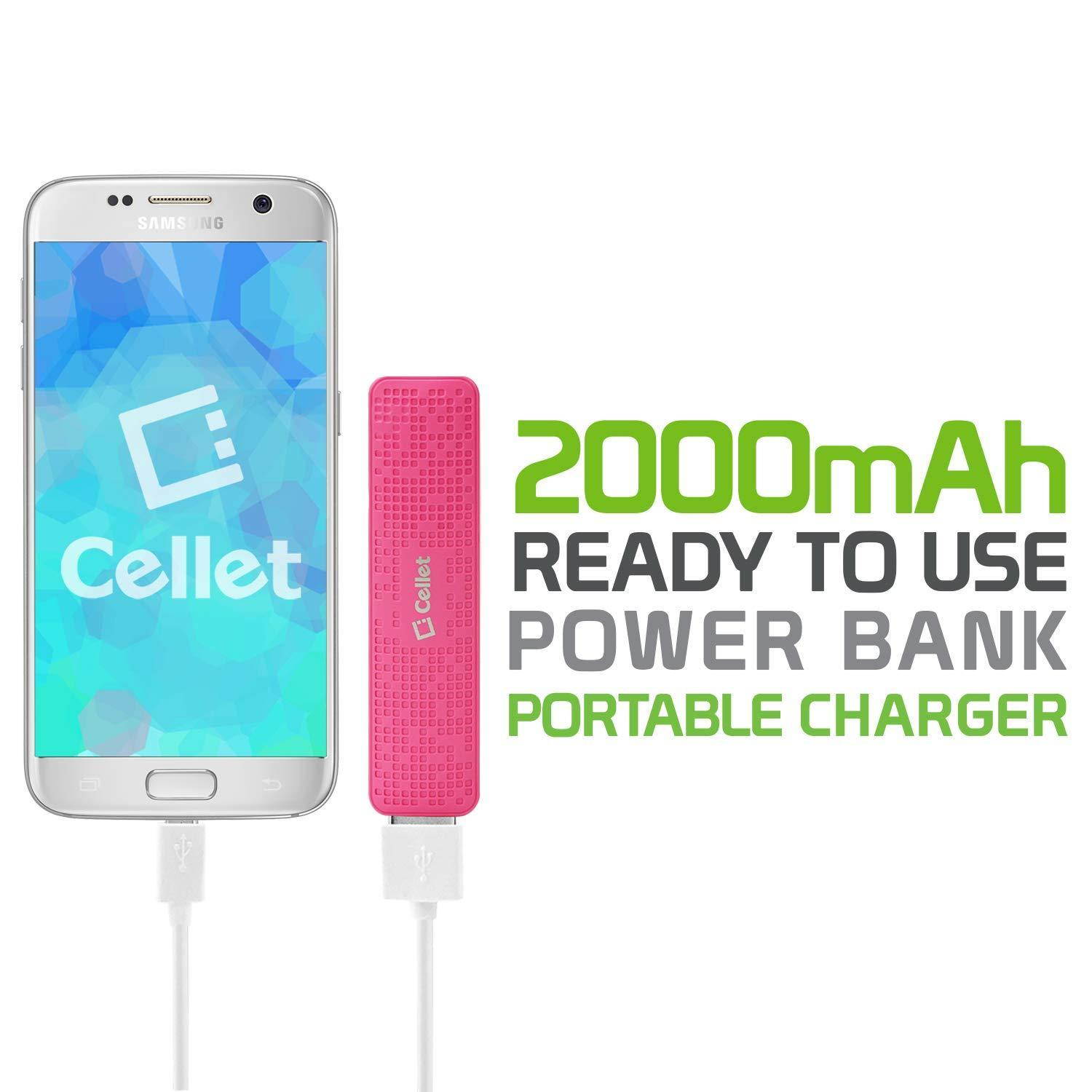 Cellet 2000mAh Sleek Portable Charger Compatible with iPhone Xs/XS Max/Xr/X/8/8Plus Samsung Galaxy Note 9/8/5 Galaxy S10e/S10/S10 Plus/S9 Plus/S9 Micro USB Cable Included (Pink)