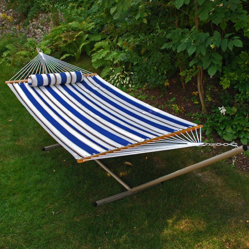 12 Foot Fabric Hammock with Steel Frame and Matching Pillow