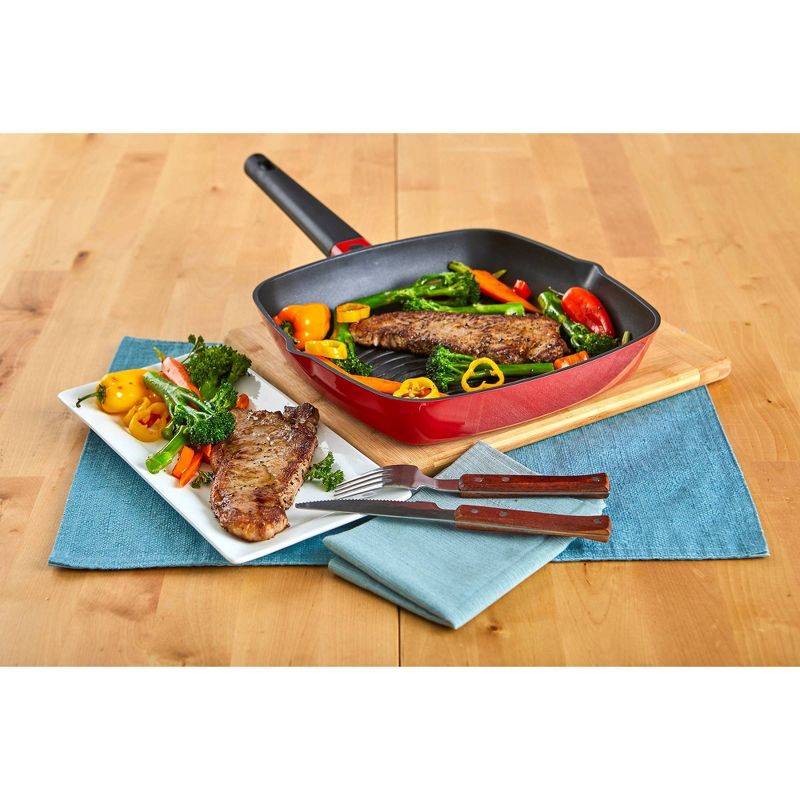 Imusa 11" Red Cast Aluminum Square Grill Pan with Soft Touch Handle