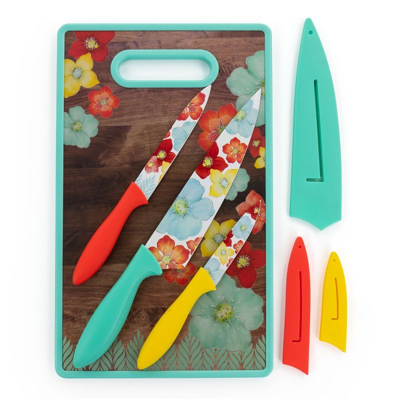 Gibson Home Jordana 7 Piece Cutlery Knife and Cutting Board Set in Multi-Color Floral