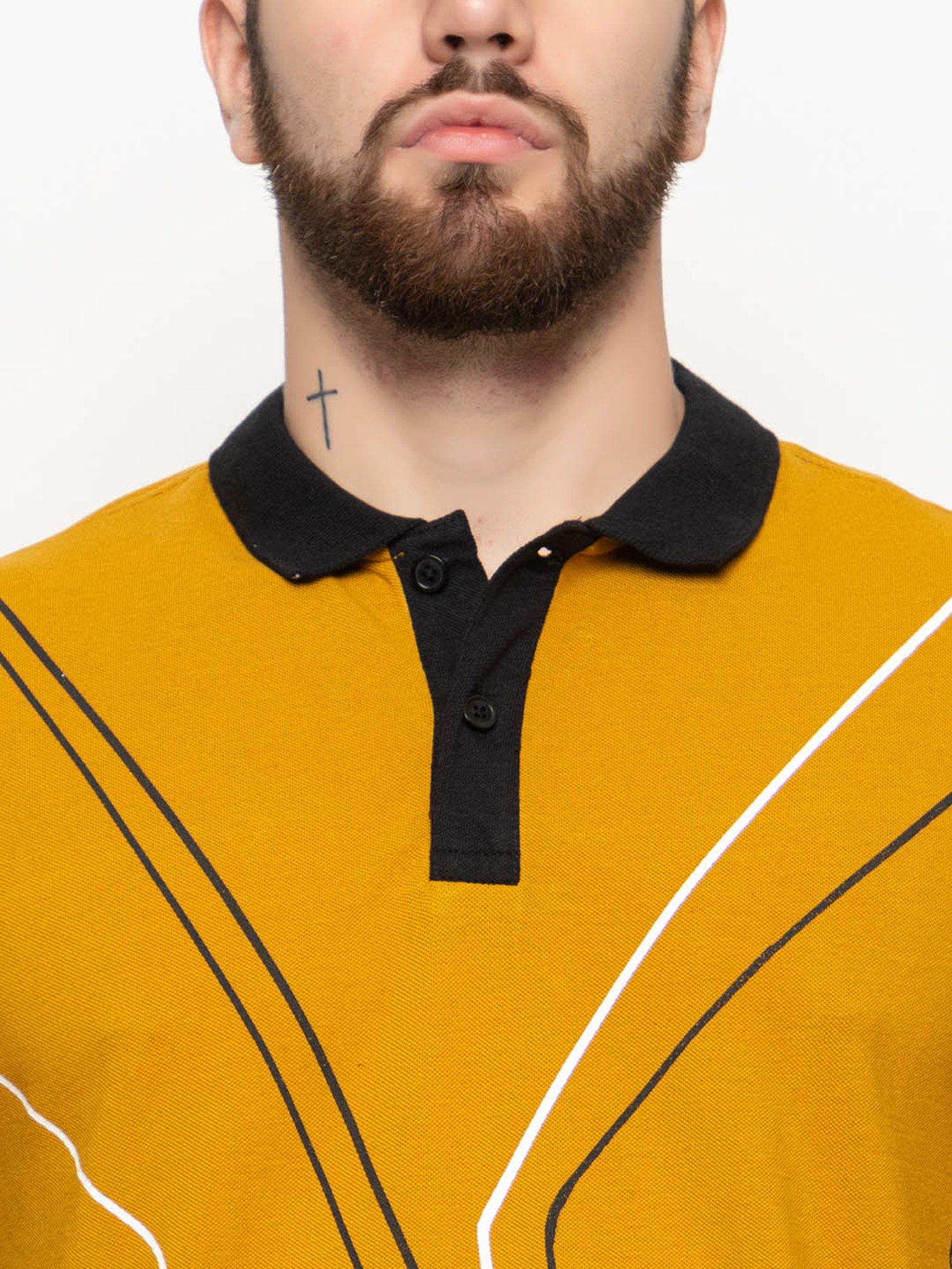 Club York Mustard & Black Regular Fit Printed Polo T-Shirt