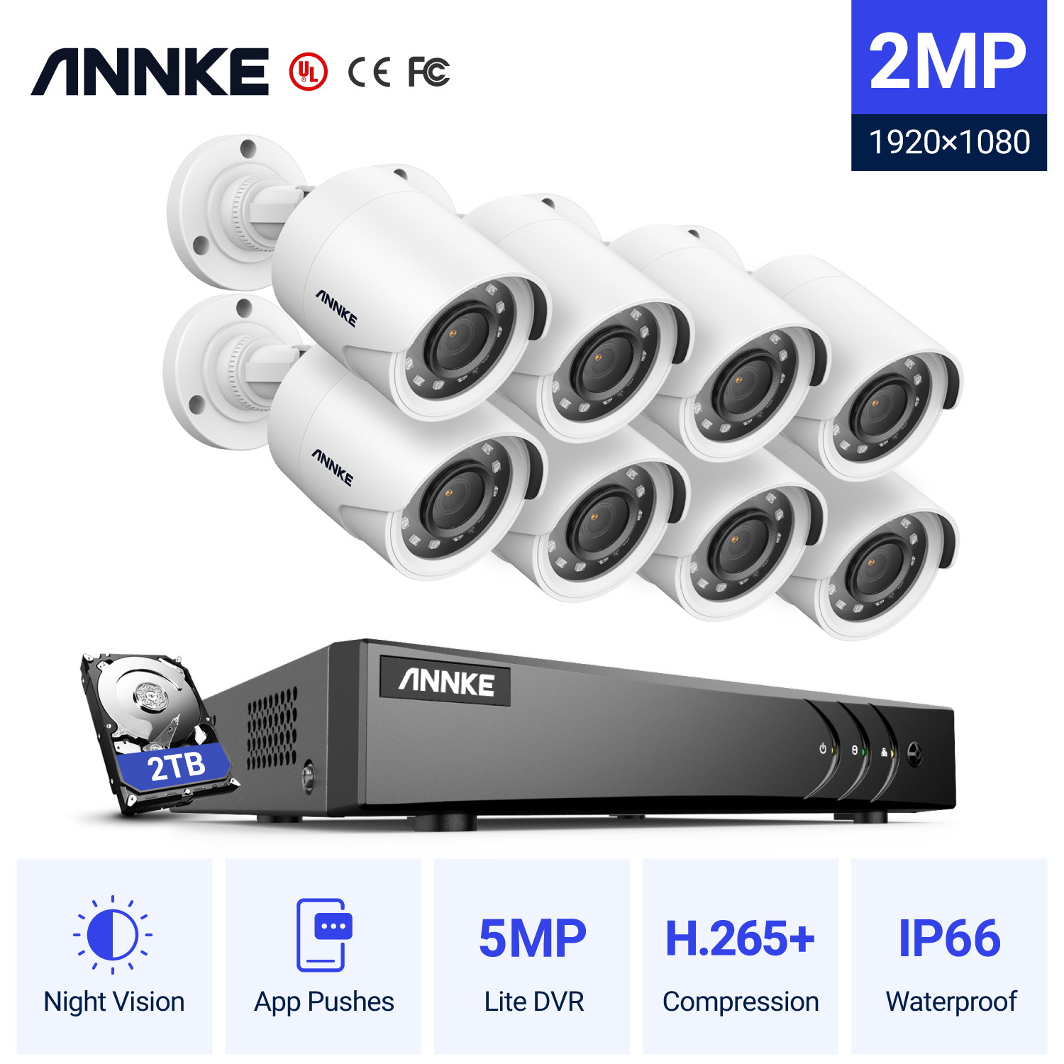 ANNKE 8 Channel CCTV Security Camera System 3MP 5-in-1 DVR with 4&times;1080P HD Weatherproof Cameras with 2TB