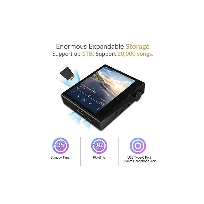 AP80 High Resolution Lossless MP3 Music Player with LDAC/aptX/FLAC/Hi-Res Audio/FM Radio, Hi-Fi Bluetooth Audio Player with Full Touch Screen (Black)