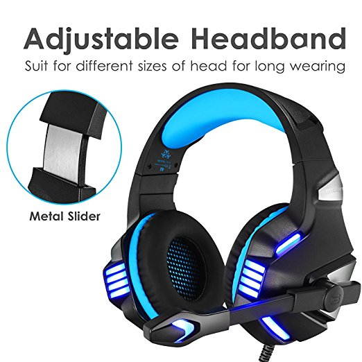 Micolindun Gaming Headset for PS4 Xbox One, Over Ear Gaming Headphones with Mic, Stereo Bass Surround, Noise Reduction, LED Lights and Volume Control for Laptop, PC, Mac, iPad, Smartphones (Blue)