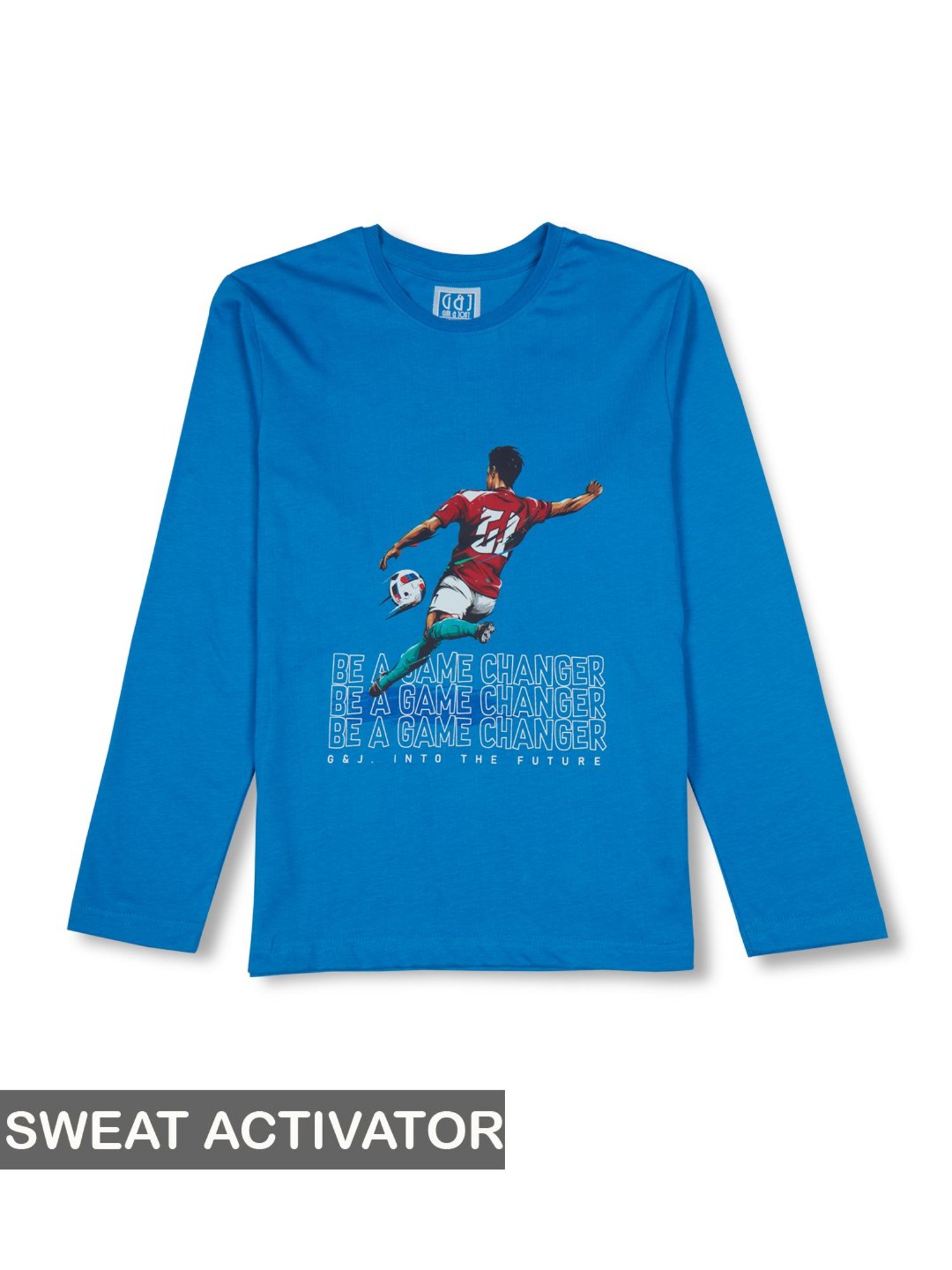 Gini & Jony Kids Blue Printed Full Sleeves T-Shirt
