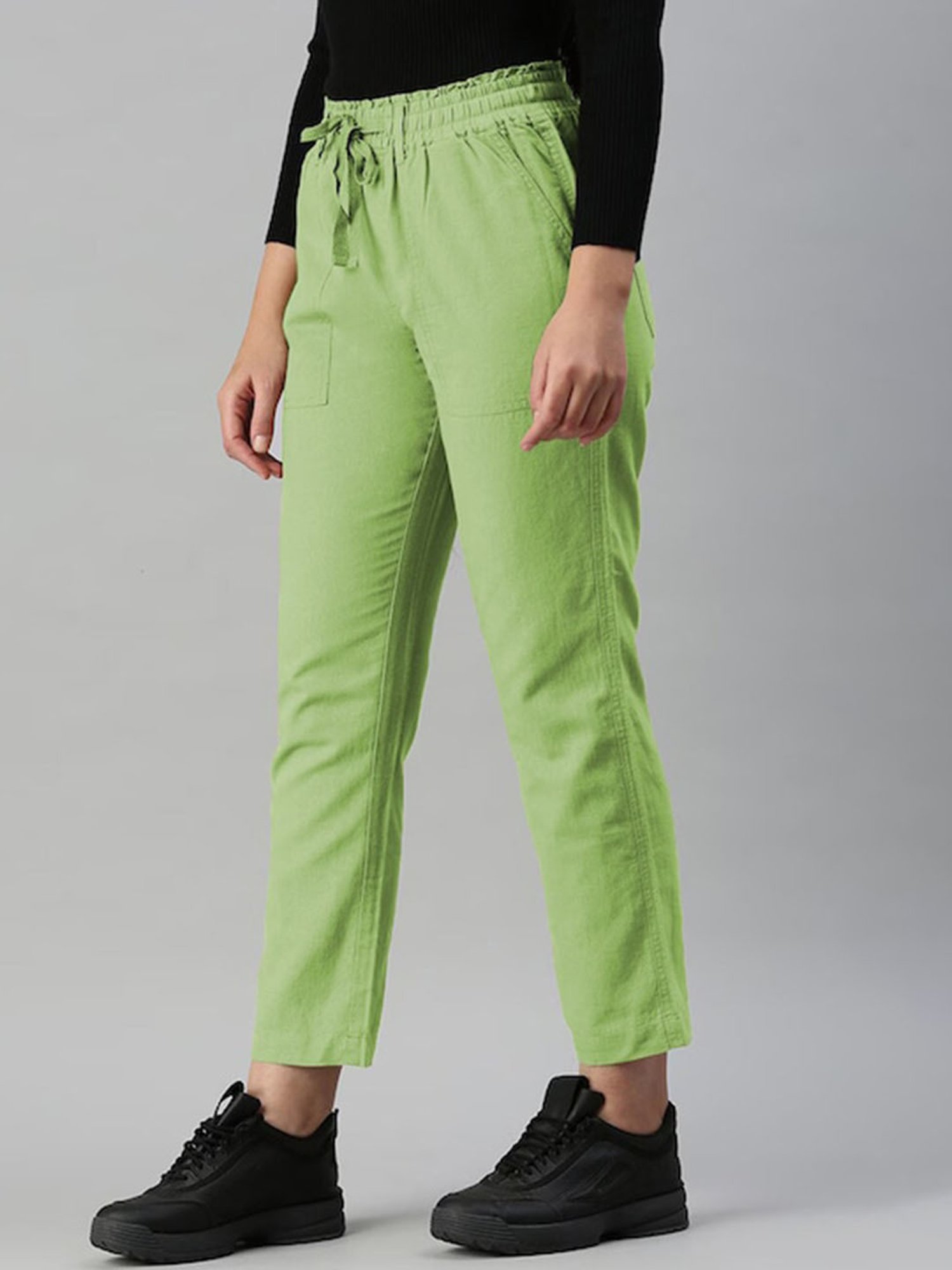 IVOC Lime Green Regular Fit Mid Rise Trousers