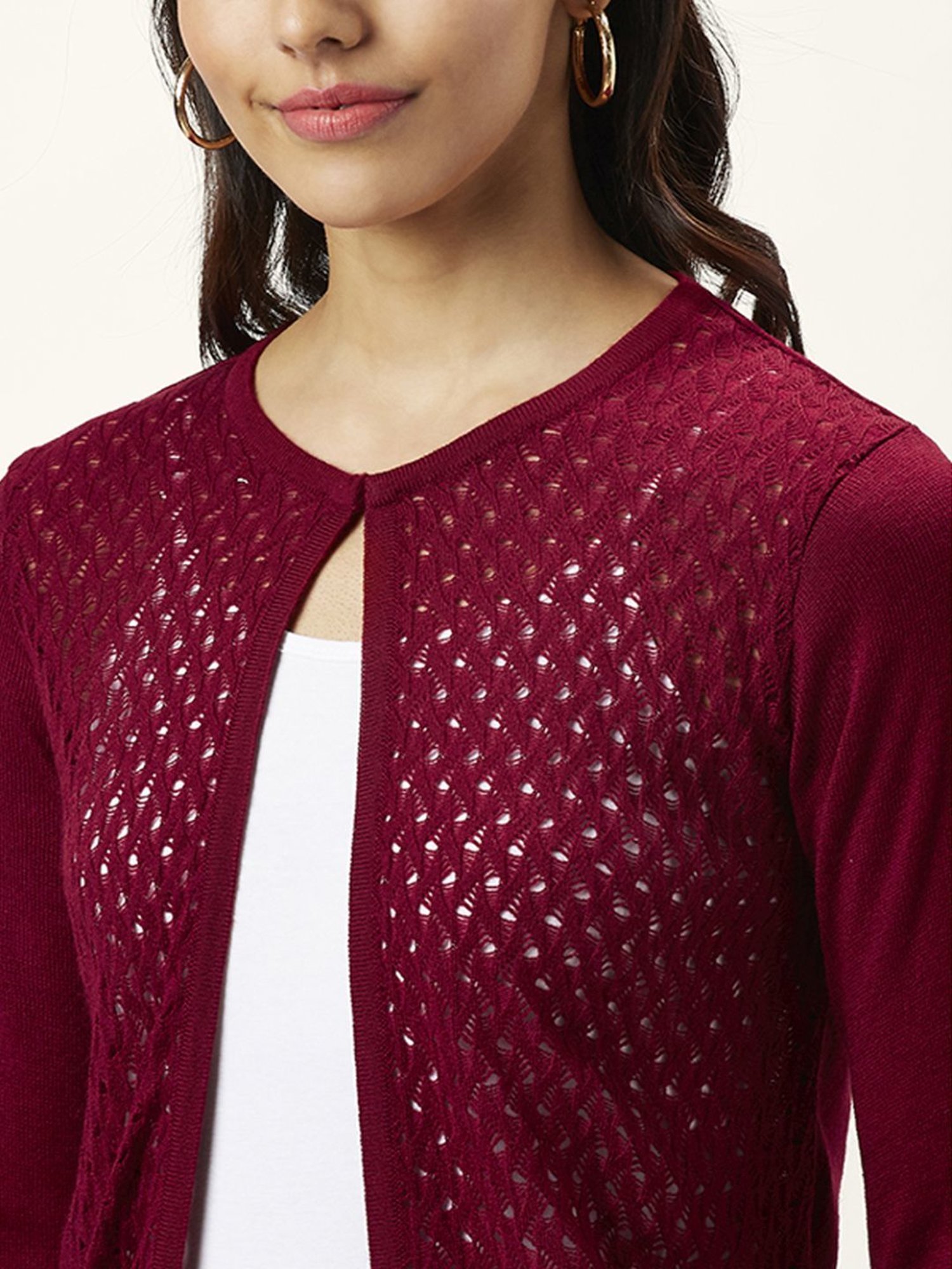 Honey by Pantaloons Maroon Self Pattern Shrugs