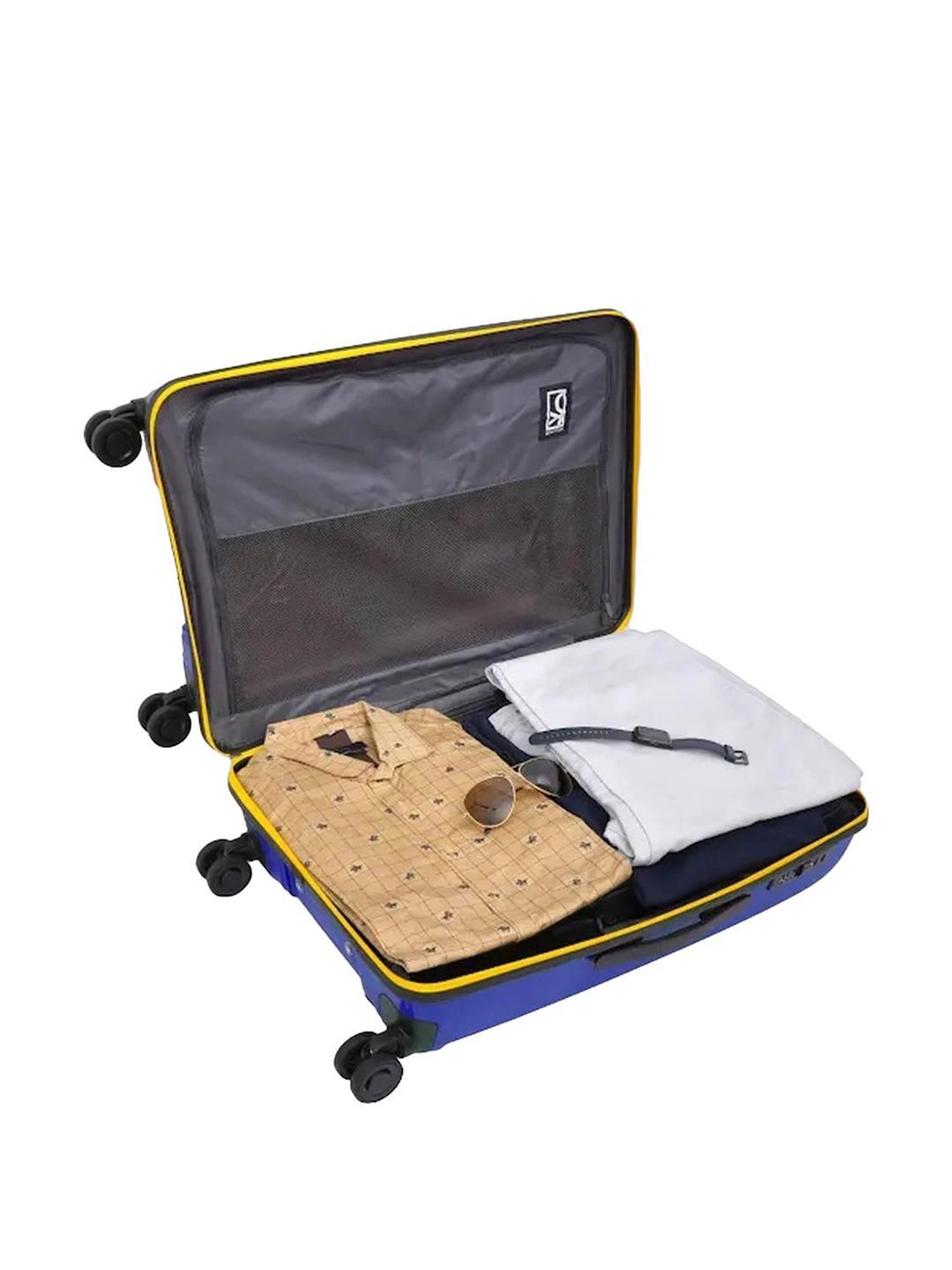 United Colors of Benetton Wayfarer Blue 8 Wheels Medium Hard Cabin Trolley Bag - 43.5 cm