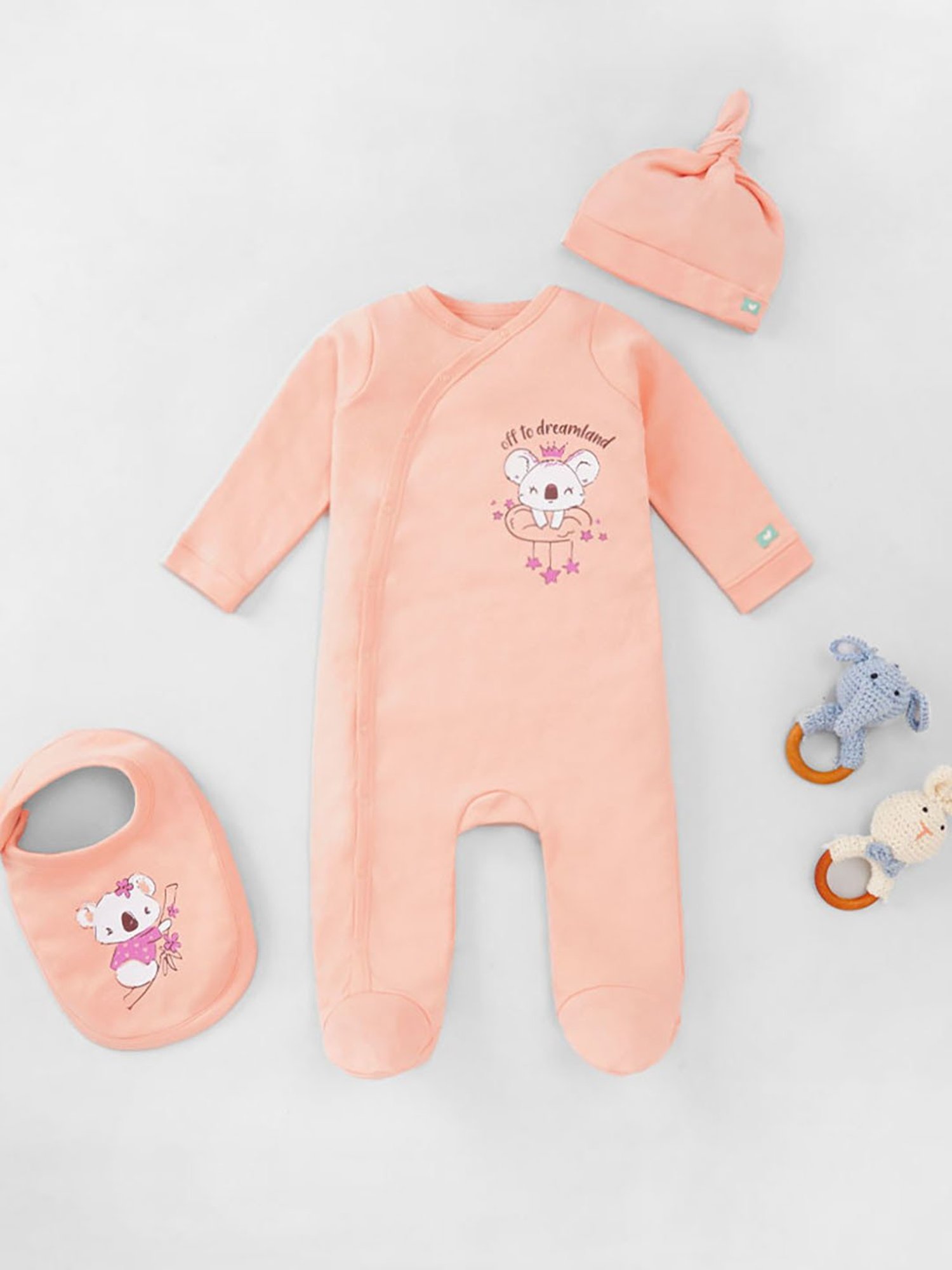 Ed-a-Mamma Baby Peach Printed Sleepsuit