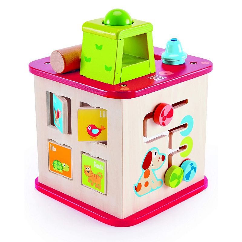 Hape E1812A Pepe & Friends 5 in 1 Friendship Educational Baby Toddler Age 12 Months and Up Wooden Activity Center Cube Puzzle Maze Toy