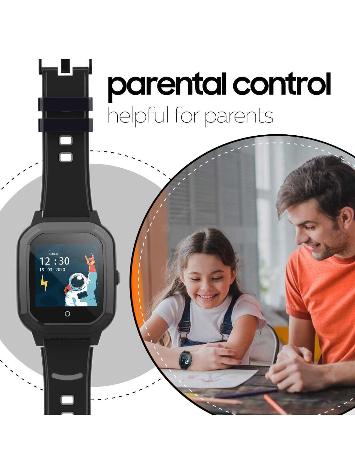 Turet Smartwatch for Kids with HD Display, Camera, SOS Button, Phone & Video Calling (Dark Black)