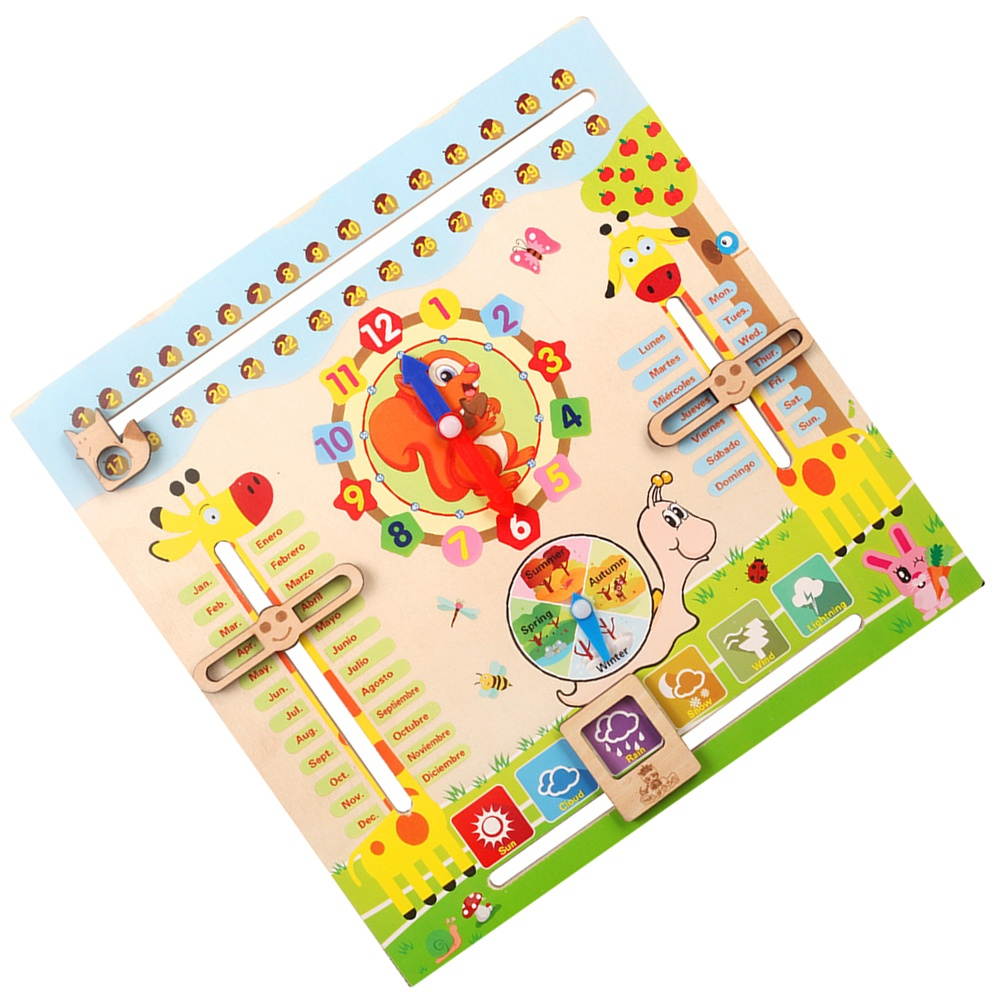 1 Set Wooden Digital Clock Alarm Calendar Learning Early Educational Toy Versatile Clock for Date Weather Week Month Season