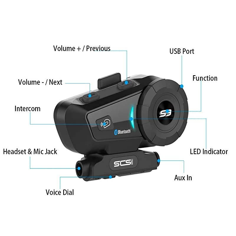 Bluetooth Headset Motorcycle Intercom SCS ETC S9 2019 Intercom Motorcycle Communication System Wireless Headphone with Noise Cancellation Up to 6 Riders for Motorbike Skiing