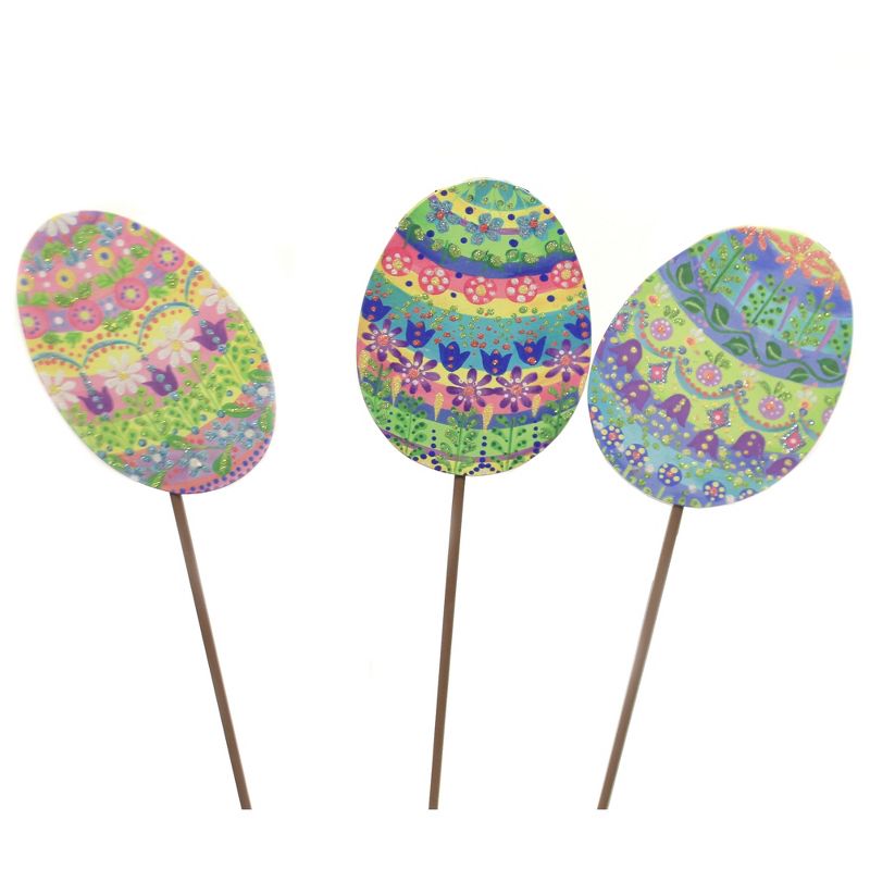 Easter 24.0" Folk Art Eggs Glitter Decoratied  -  Decorative Garden Stakes