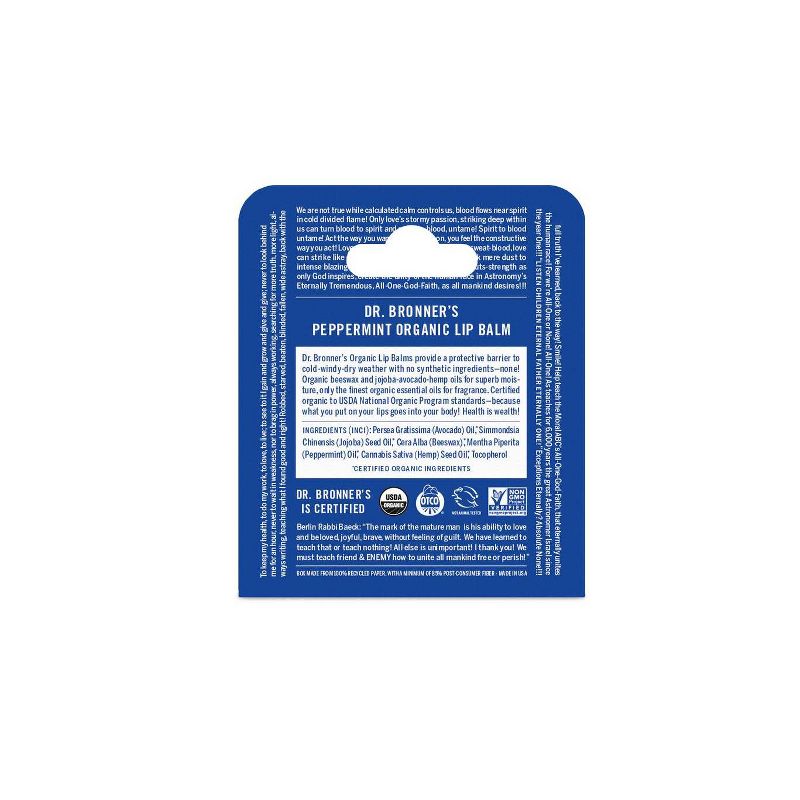 Dr. Bronner's Lip Balm - Peppermint - 0.15oz