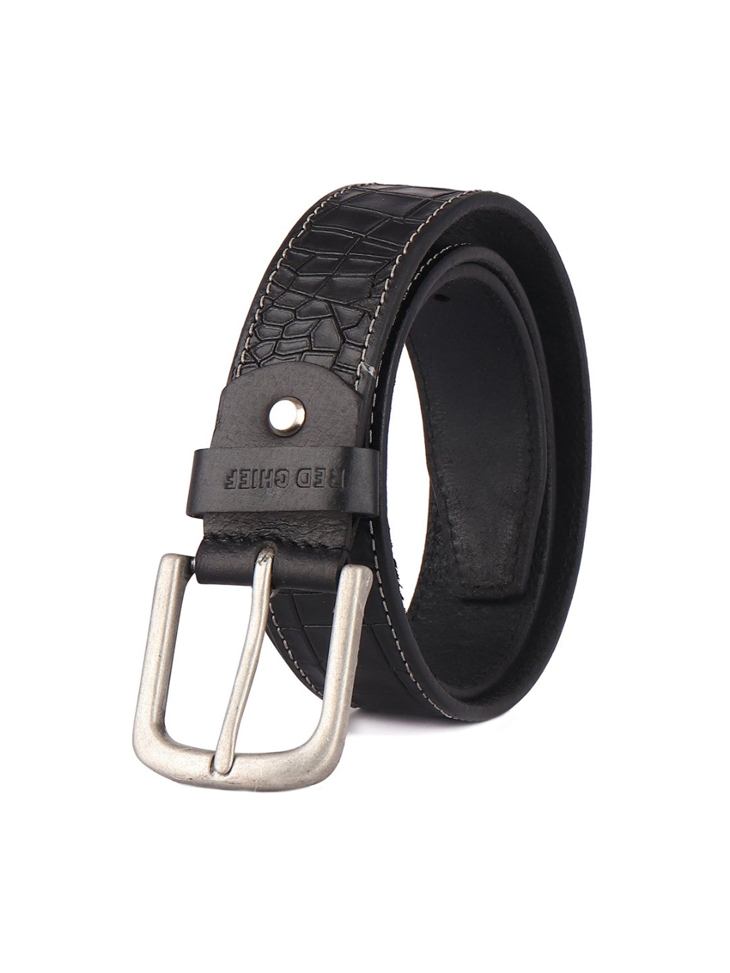 Red Chief Black Textured Leather Casual Belt for Men