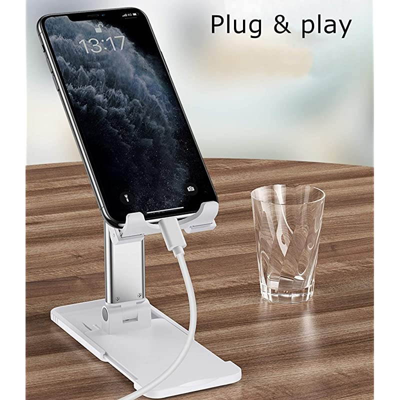 Cell Phone Stand, Tablet Stand, Foldable Portable Desktop Holder Compatible with Smartphone/iPad/Kindle/Tablet (White)