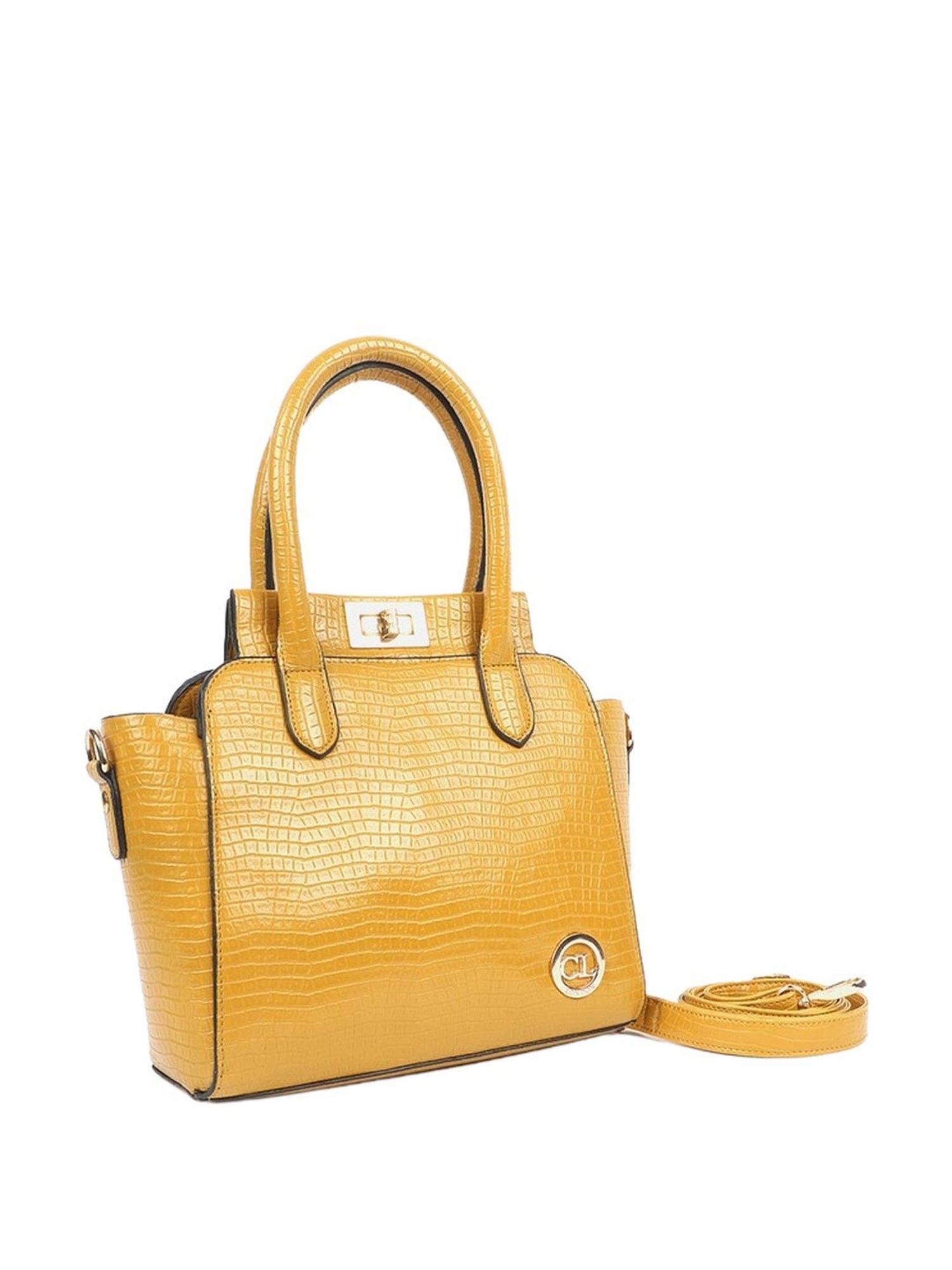 Carlton London Mustard Textured Medium Handbag