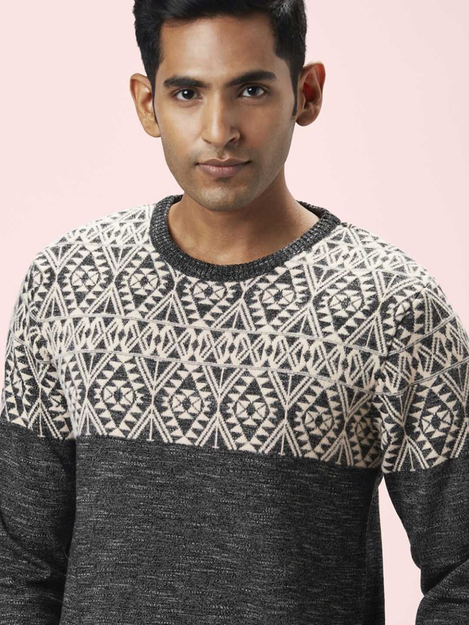 Byford by Pantaloons Grey Regular Fit Printed Sweater