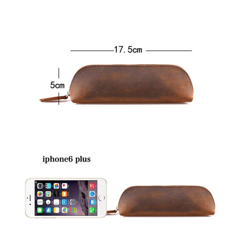 SAIBANG Vintage Leather Pencil Case with Zipper, Handmade Genuine Leather Stationery Art Supplies College Office Pencil Holder Pen Case Pouch Unisex