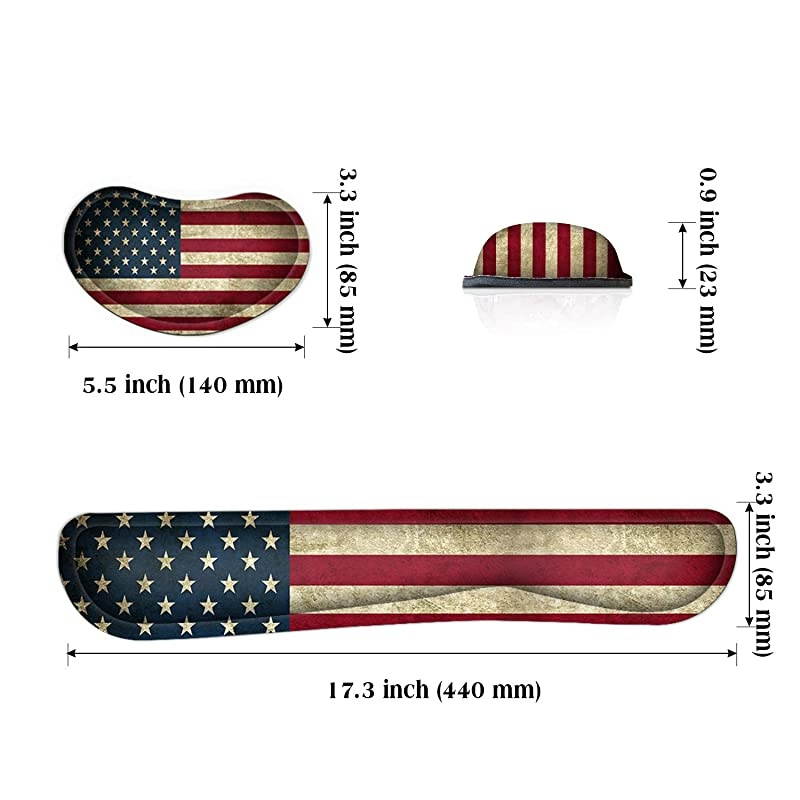 Gaming Keyboard Wrist Pad Mouse Wrist Rest Cushion Support Combo Set Durable Ergonomic Anti Slip NonSlip Base USA Flag