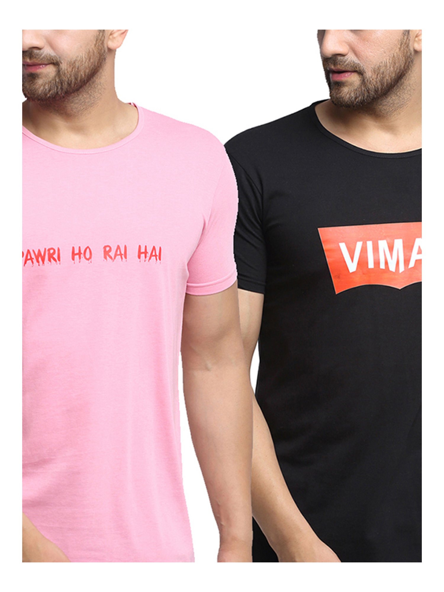 Vimal Jonney Pink & Black Printed T-Shirt - Pack of 2