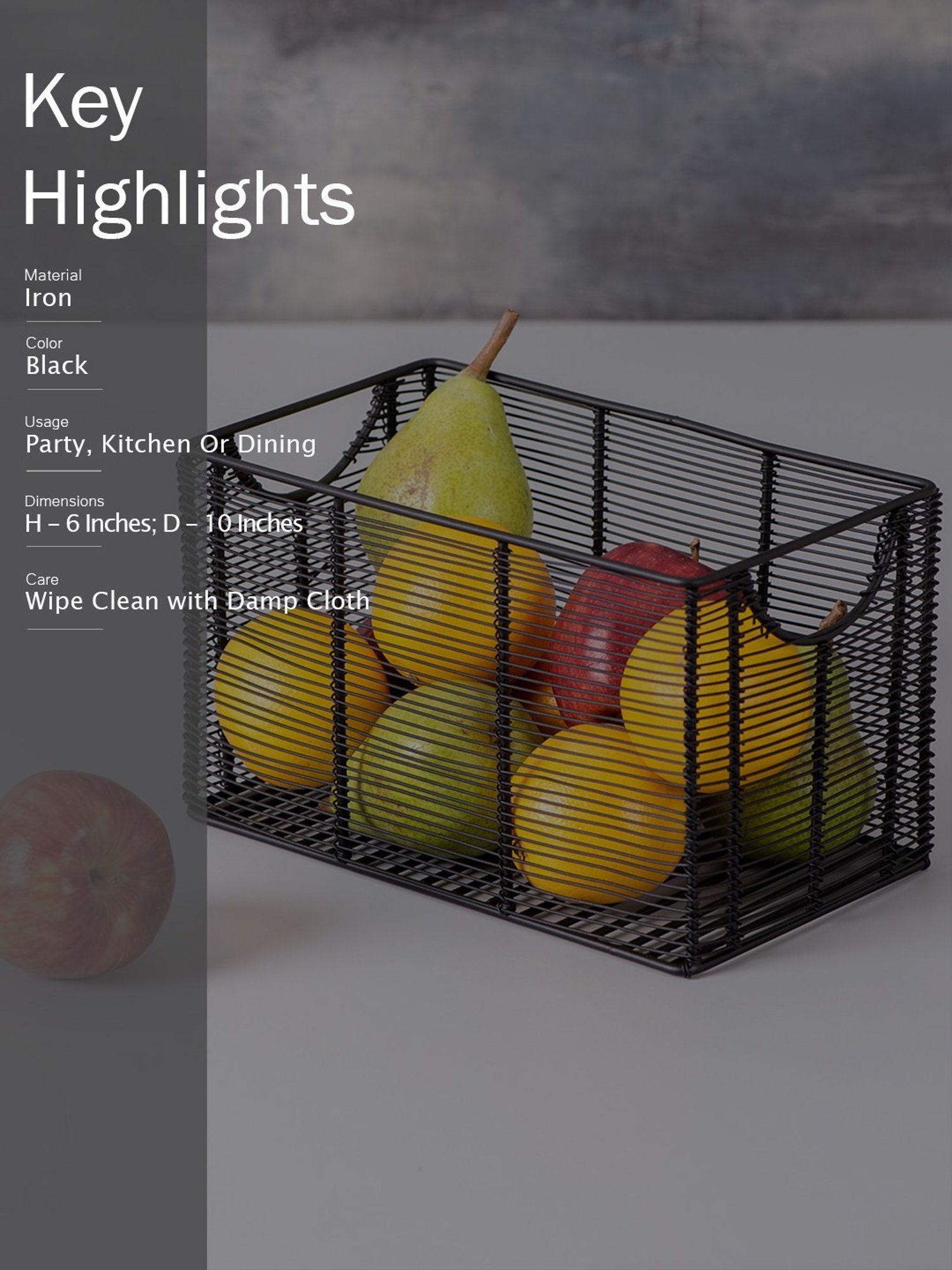 Nestroots Solid Black Iron Fruit Basket