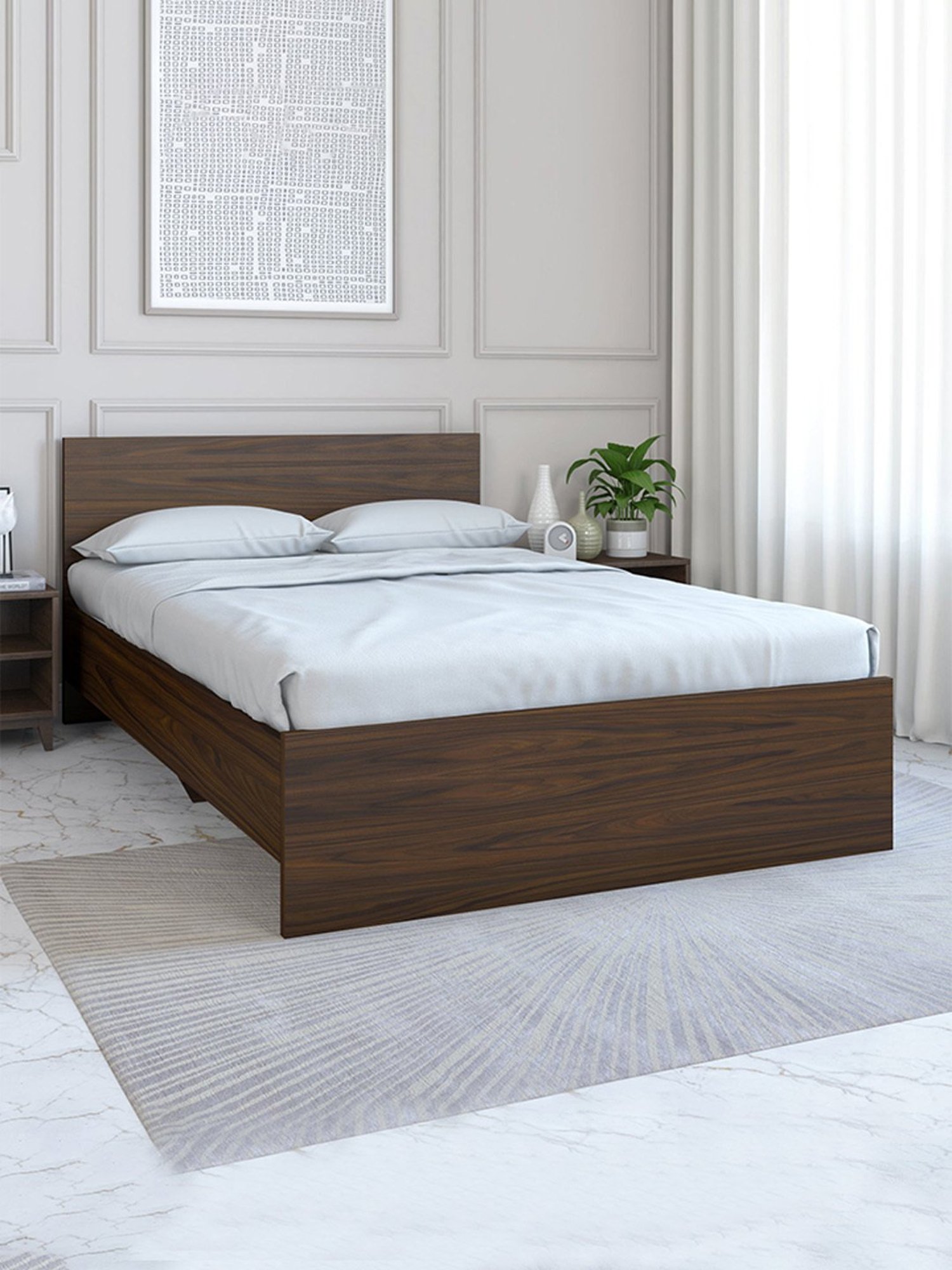 Nilkamal Arthur Walnut Brown Engineered Wood Double Bed without Storage