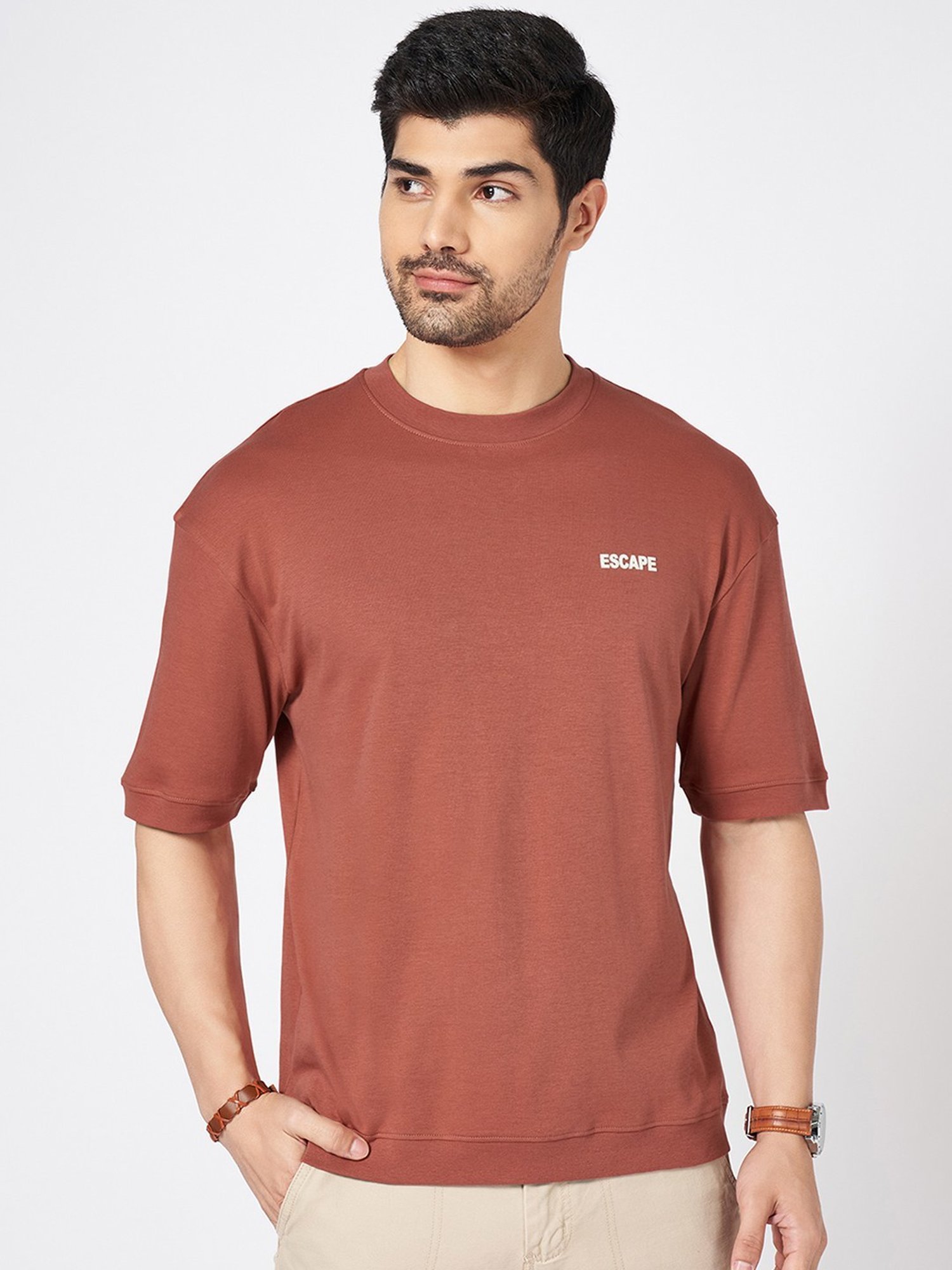 Urban Ranger By Pantaloons Brown Cotton Loose Fit Printed T-Shirt