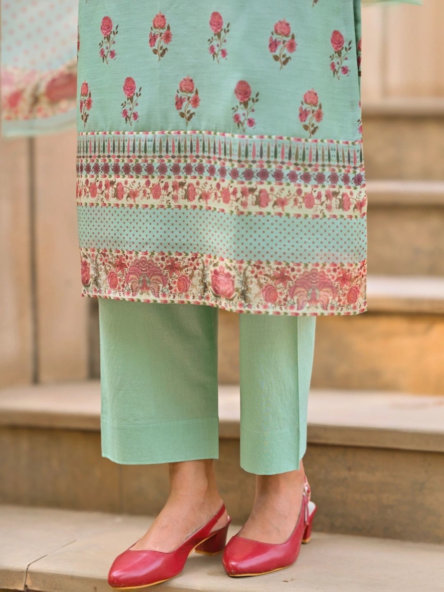 Mahee Jaipur Blue Daman Block Print Chanderi Kurta with Pant and Dupatta
