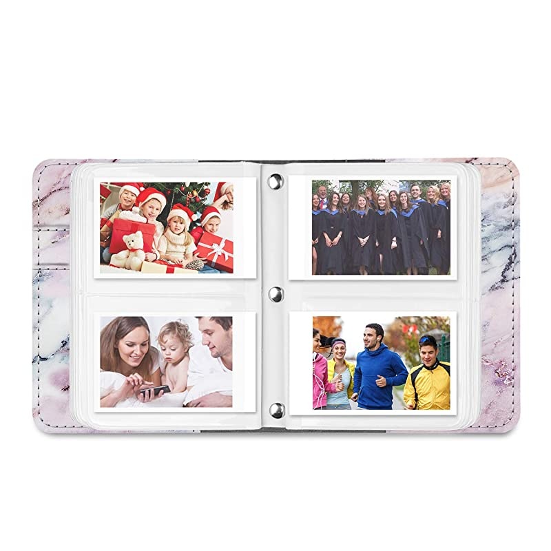 Mini Photo Album for 3Inch Film 104 Pockets Album for Fujifilm Instax Mini 11Mini 9Mini Link PrinterMini LiPlay Canon Ivy CLIQ Polaroid Kodak Instant Print Camera Marble Pink