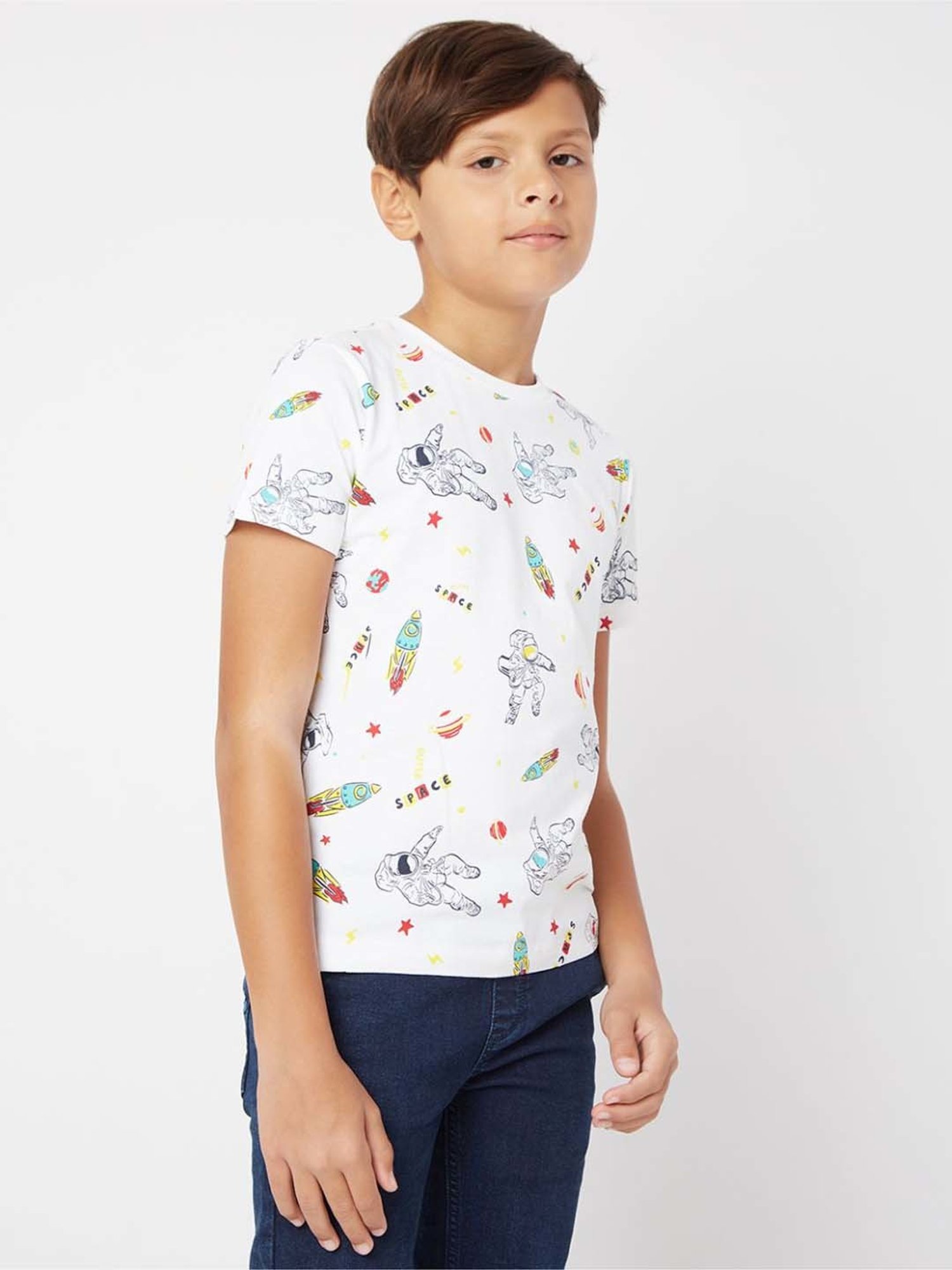 Gas Kids White Cotton Printed T-Shirt