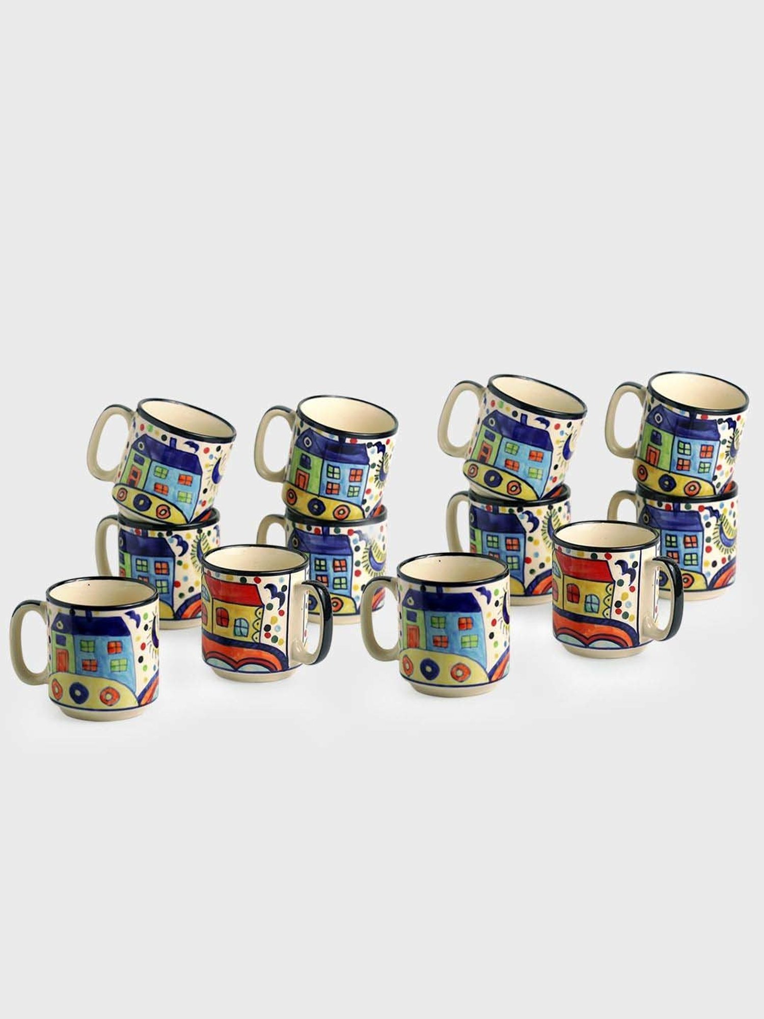ExclusiveLane Strokes Of Paint- The Hut Multicolor Ceramic Coffee Cup (0.22 L) - Set of 12